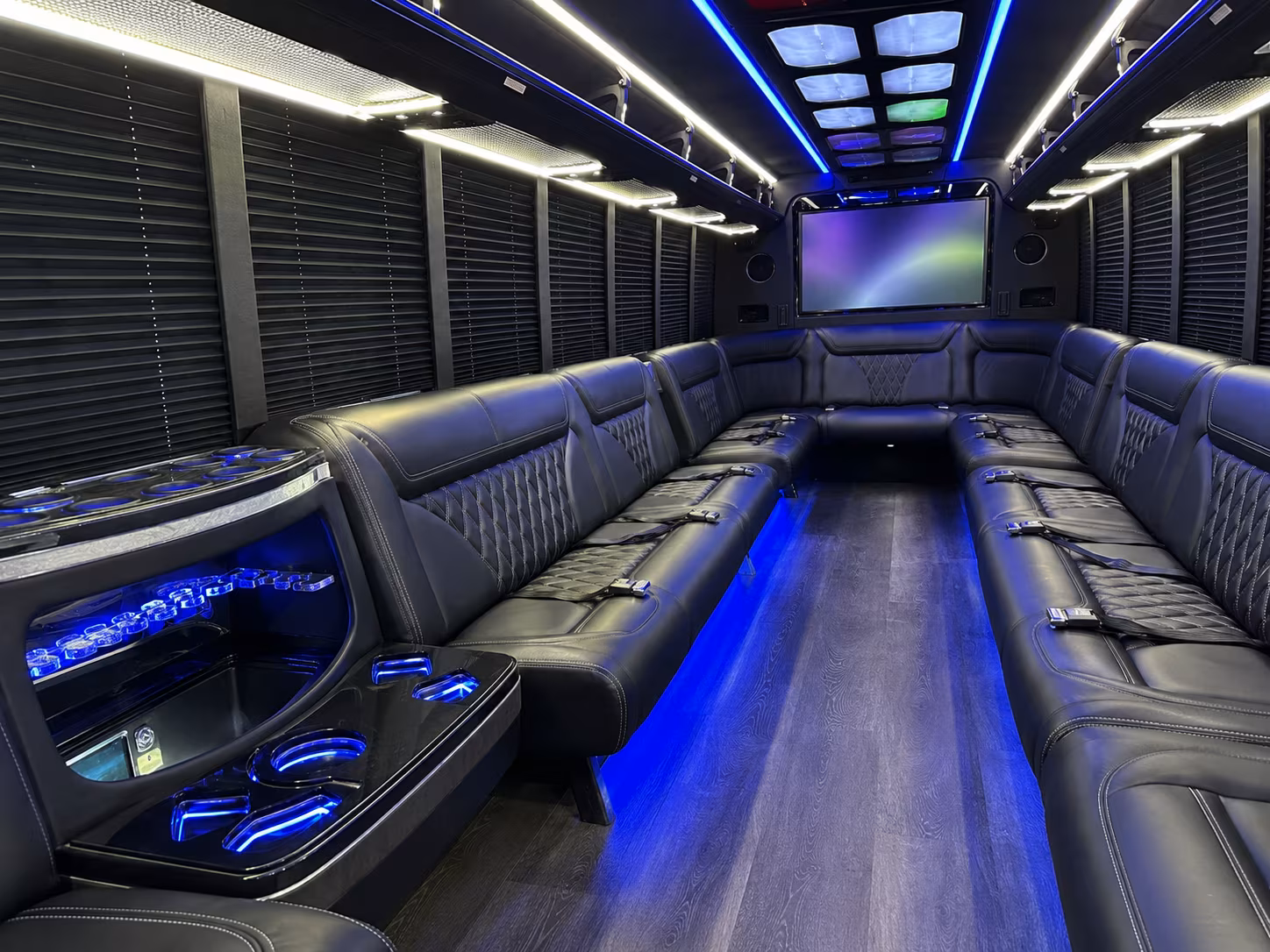 goodyear 20 passenger party bus inside